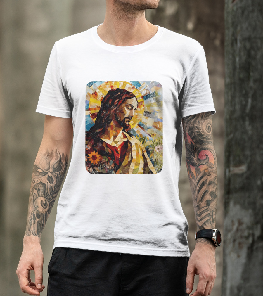 Jesus Christ Mosaic Sunflower Christian Religious T-Shirt