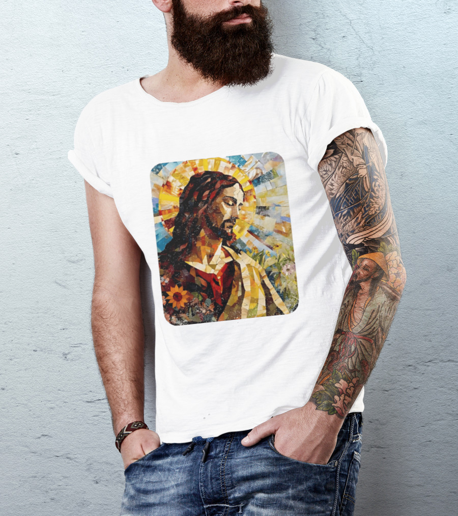 Jesus Christ Mosaic Sunflower Christian Religious T-Shirt