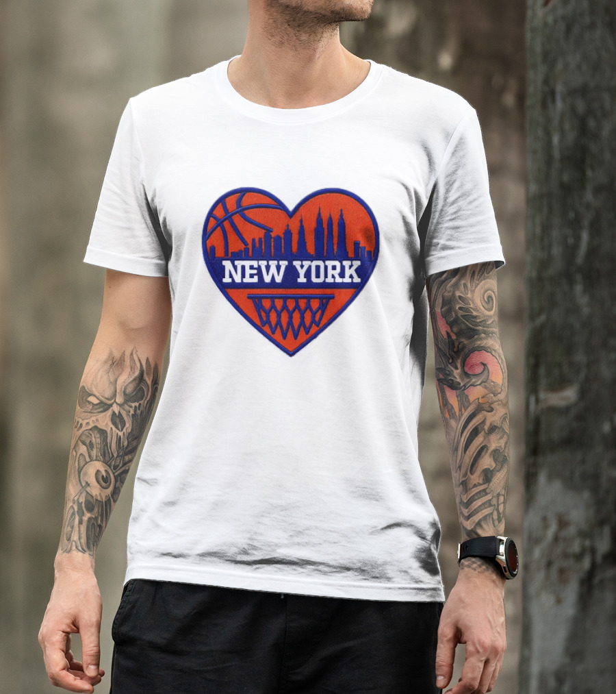 New York Knicks Heart Skyline Basketball Hoop T-Shirt