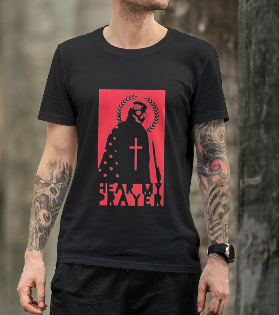 Hear My Prayer Skull Reaper Cross Halo Laural Wreath T-Shirt