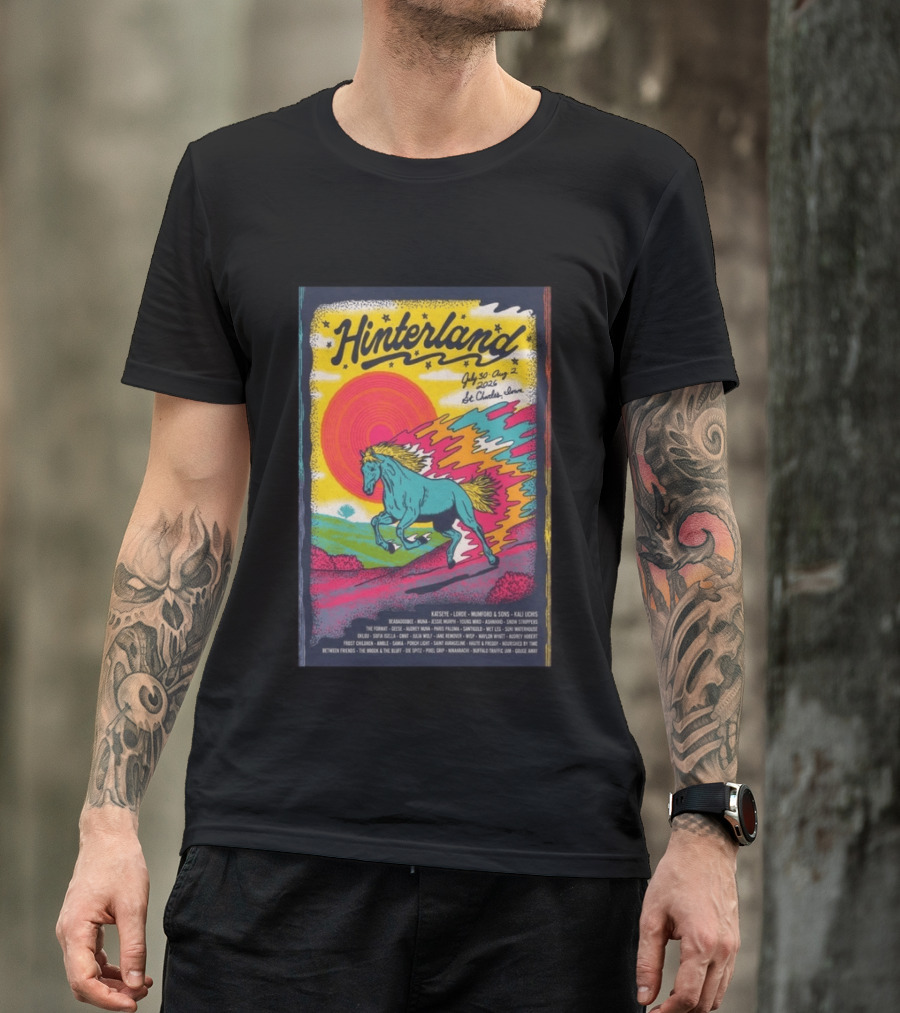 Hinterland Music Festival 2026 St. Charles Iowa July 30 August 2 Lineup Kaleidoscopic Horse T-Shirt