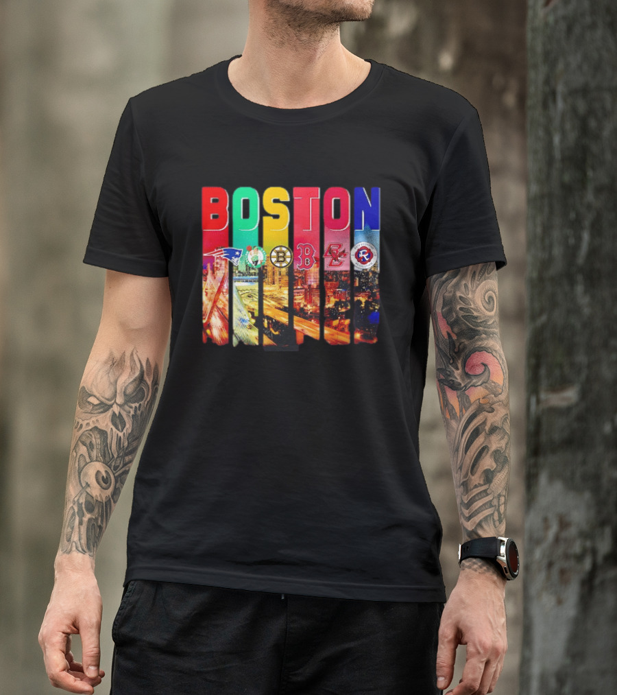 Boston Sports Patriots Celtics Bruins Red Sox BC Revolution Team Logos T-Shirt