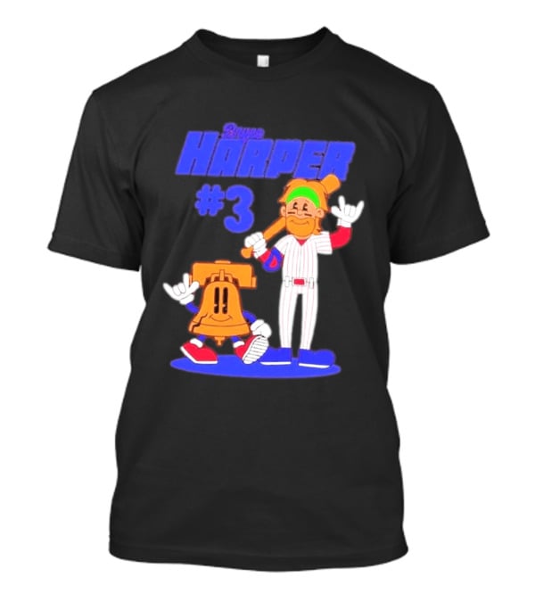 Bryce Harper #3 Philadelphia Phillies Cartoon Player And Liberty Bell T-Shirt