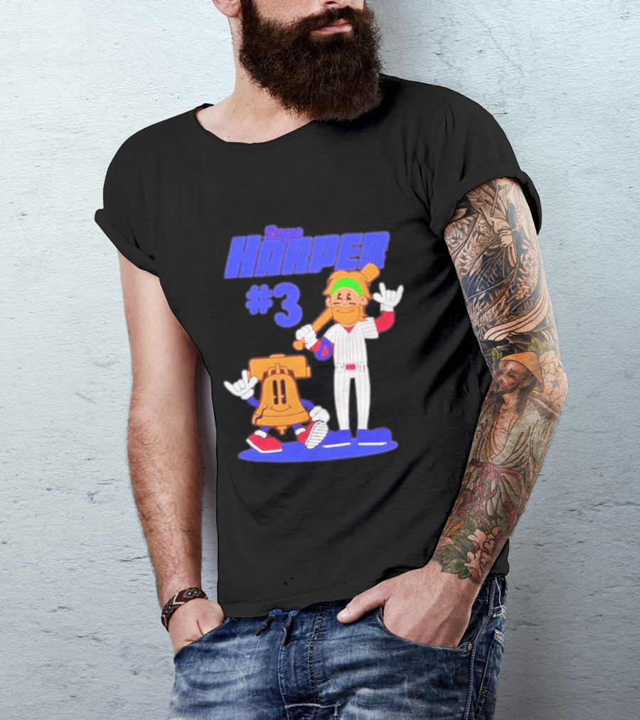 Bryce Harper #3 Philadelphia Phillies Cartoon Player And Liberty Bell T-Shirt