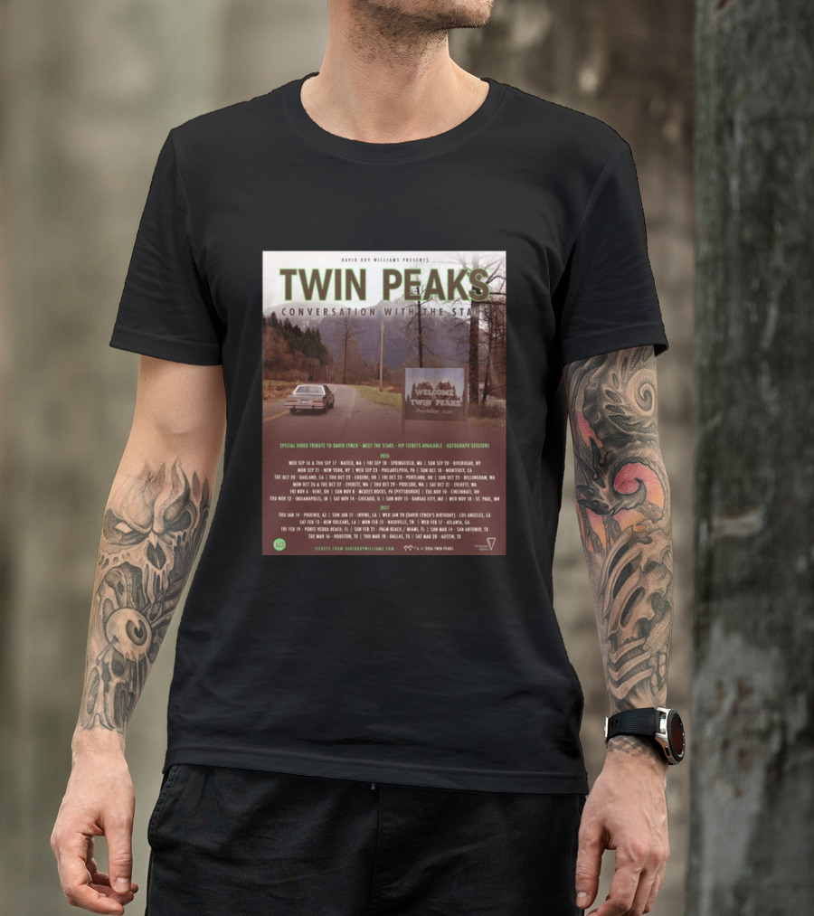 David Roy Williams Presents Twin Peaks Conversation With The Stars Tour Featuring Special Tribute To David Lynch 2023 2024 T-Shirt