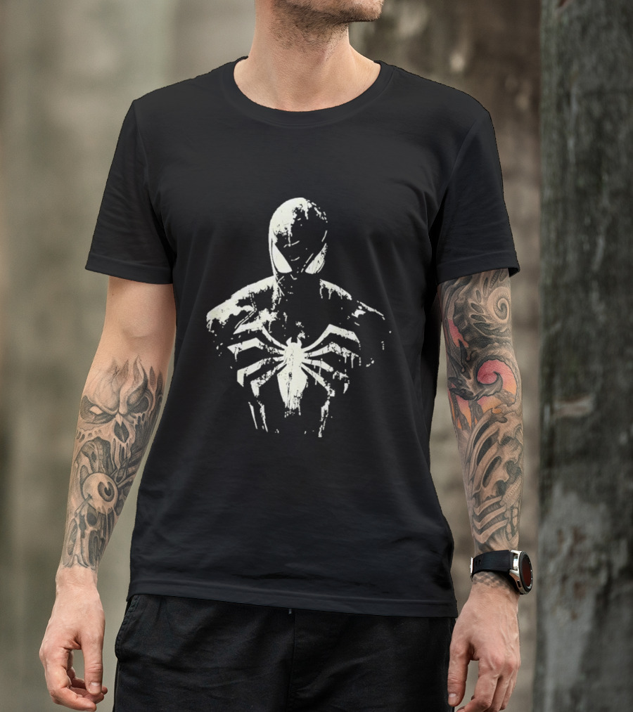 Spider Man Marvel Superhero White Symbol On Black T-Shirt