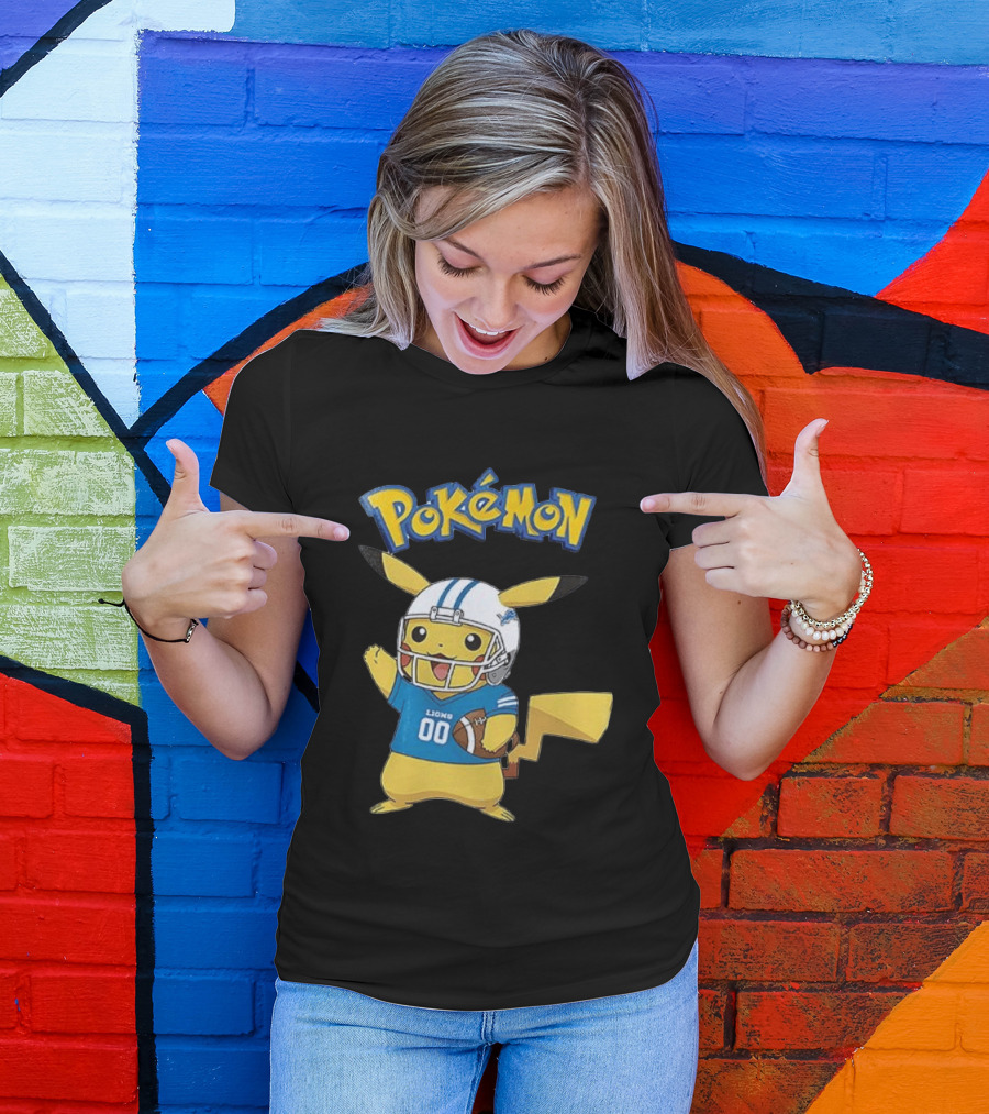 Detroit Lions Pokemon Pikachu Football Fan T-Shirt