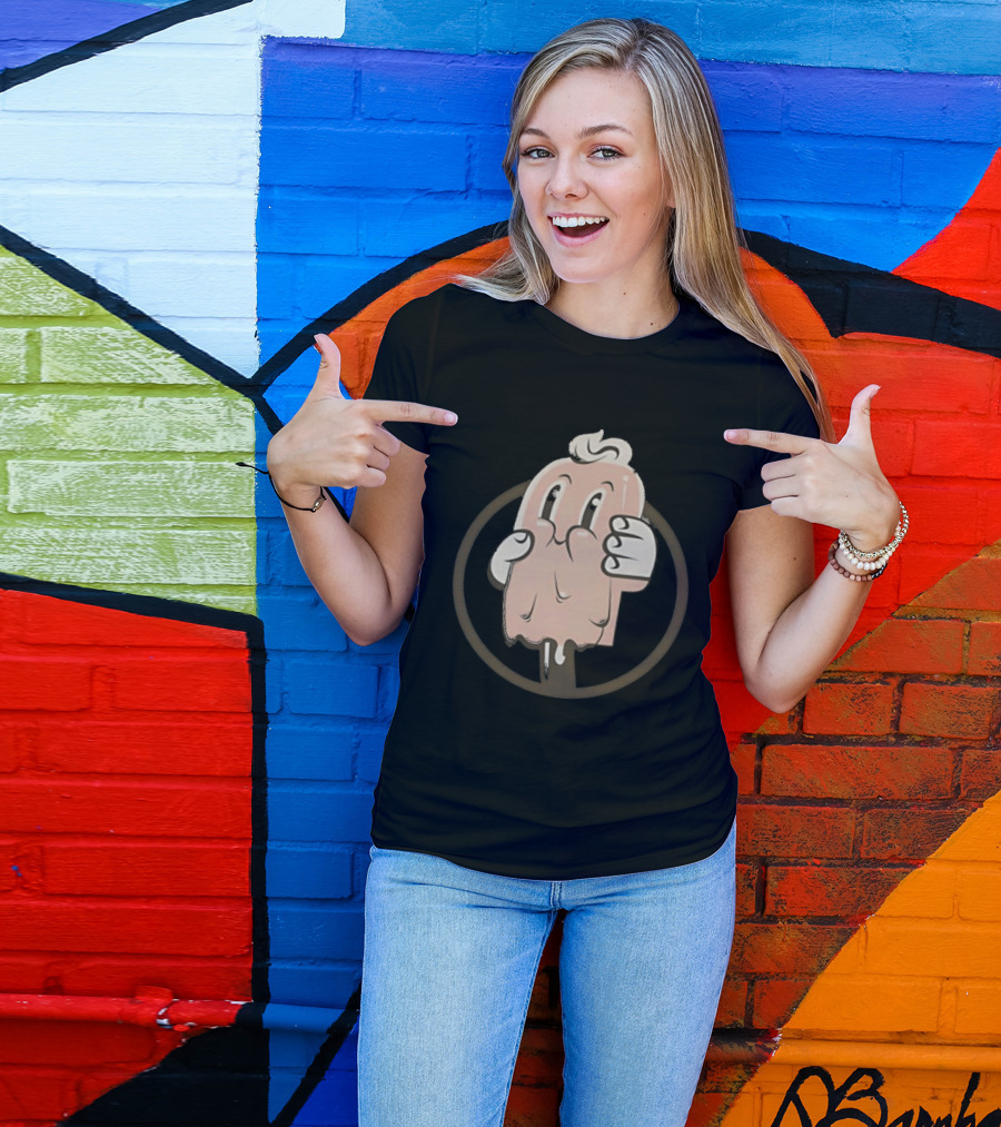 Melting Popsicle Cartoon Character With Circle T-Shirt