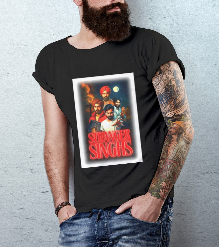 Stranger Singhs Indian Series With Turbaned Characters And Moonlit Sky T-Shirt