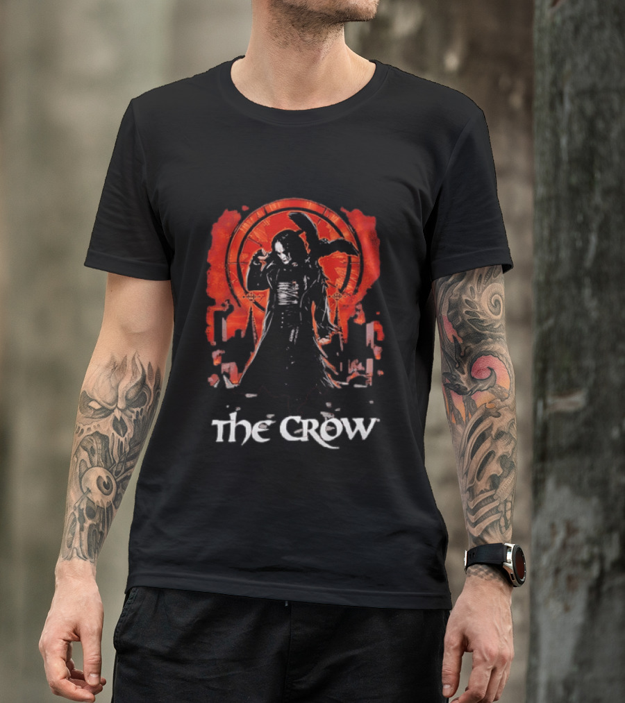 The Crow Brandon Lee Gothic Movie Iconic Dark Aesthetic With Red T-Shirt