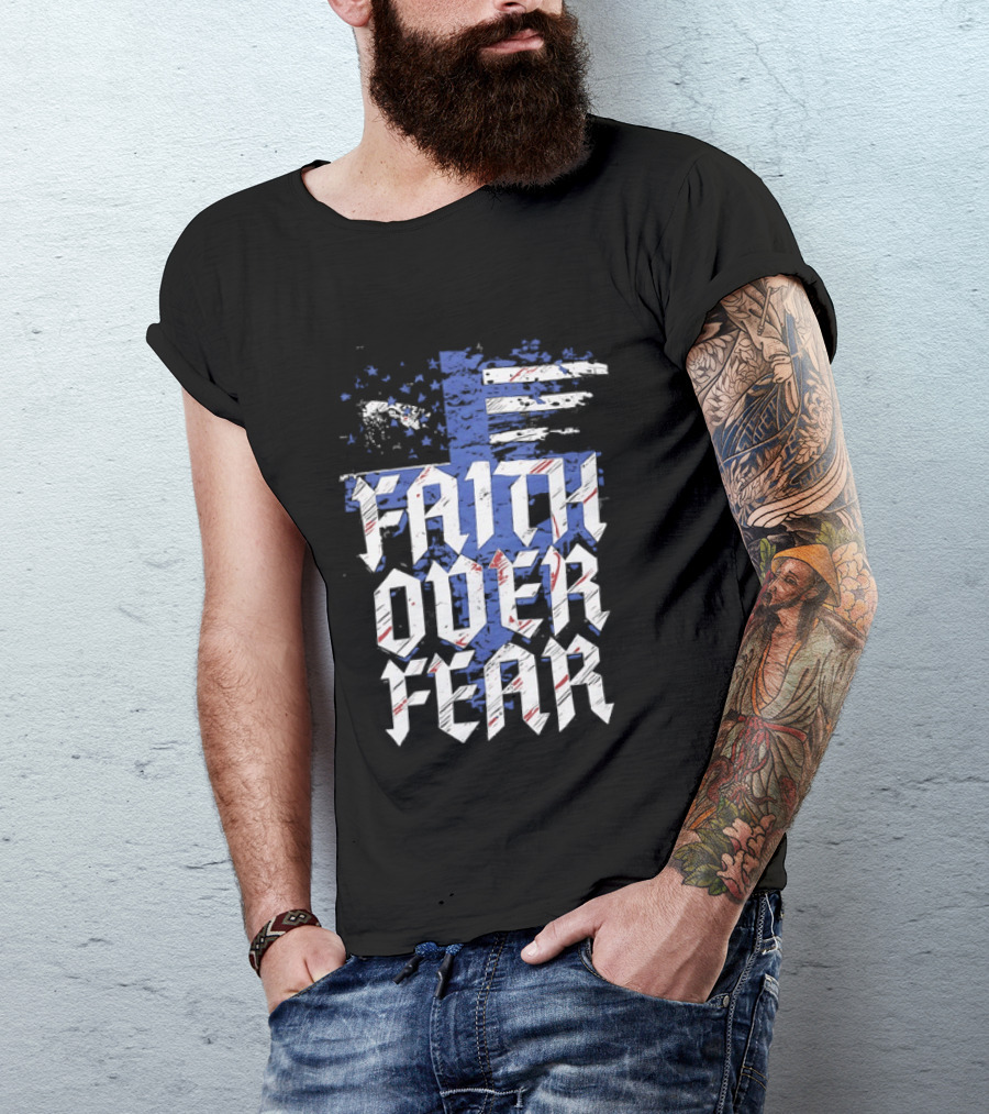Faith Over Fear Distressed American Flag Cross T-Shirt