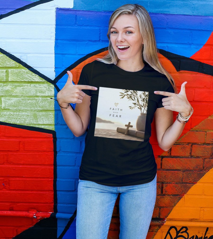 Faith Over Fear Christian Cross Heart With Bible And Olive Branches T-Shirt