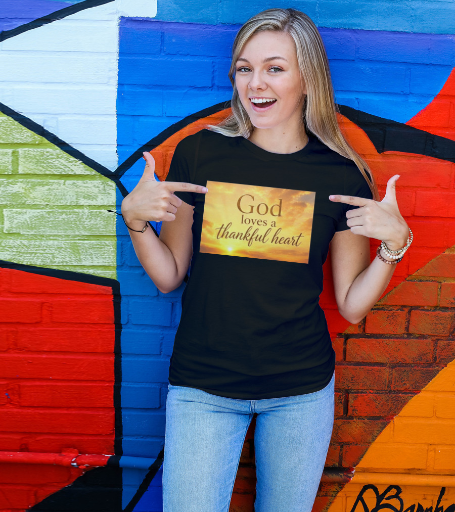 God Loves A Thankful Heart Sunlight Sky T-Shirt
