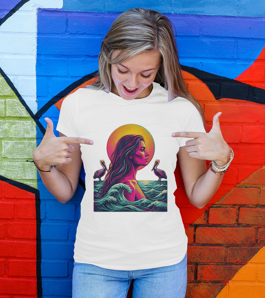 Gulf Coast Sunset Pelican Waves Woman T-Shirt