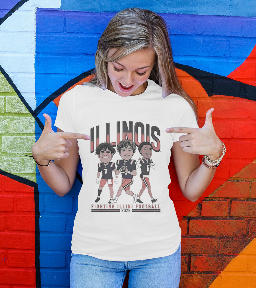 Illinois Fighting Illini Football 2026 Caricature Players Team Spirit T-Shirt