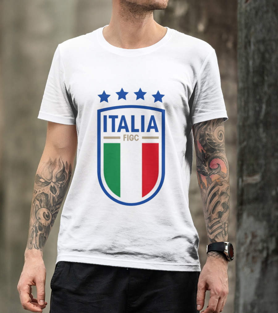 Italia FIGC Emblem Four Stars Badge Green White Red T-Shirt