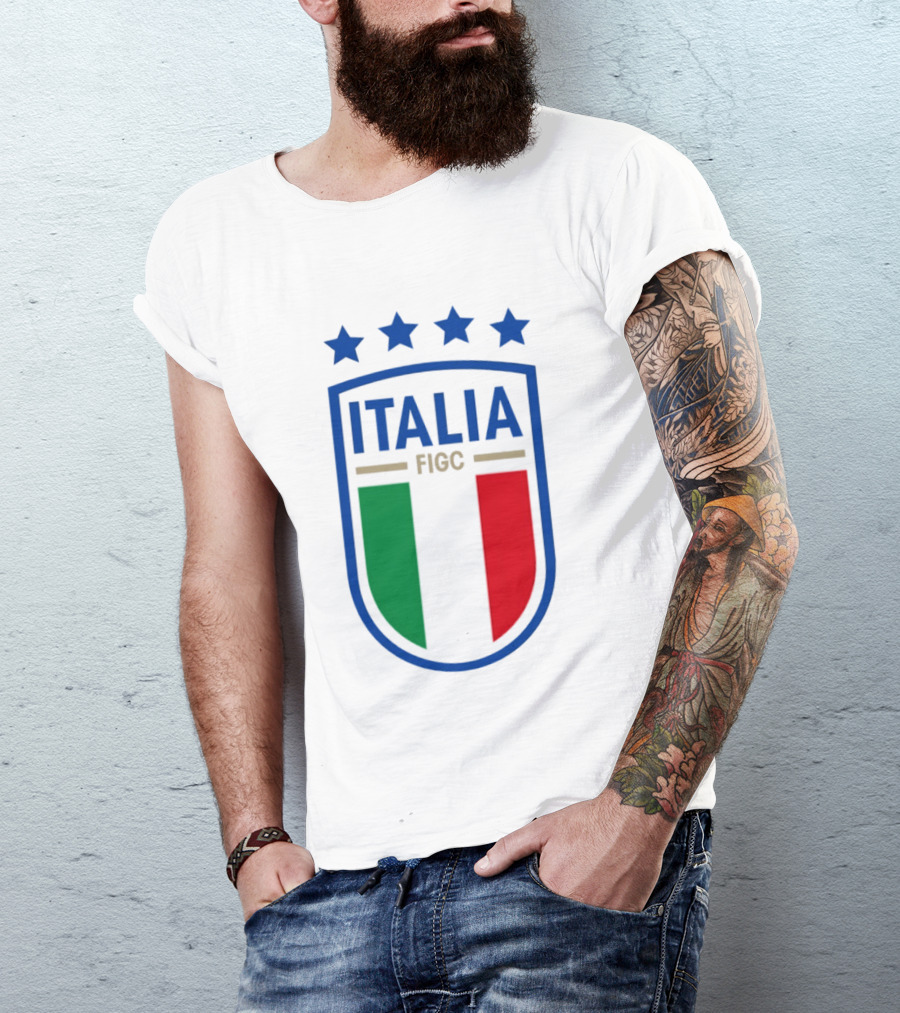 Italia FIGC Emblem Four Stars Badge Green White Red T-Shirt