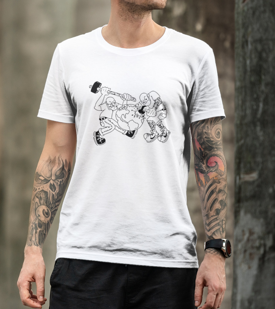 Skinhead Hammering The World Subculture Earth Tattoo T-Shirt