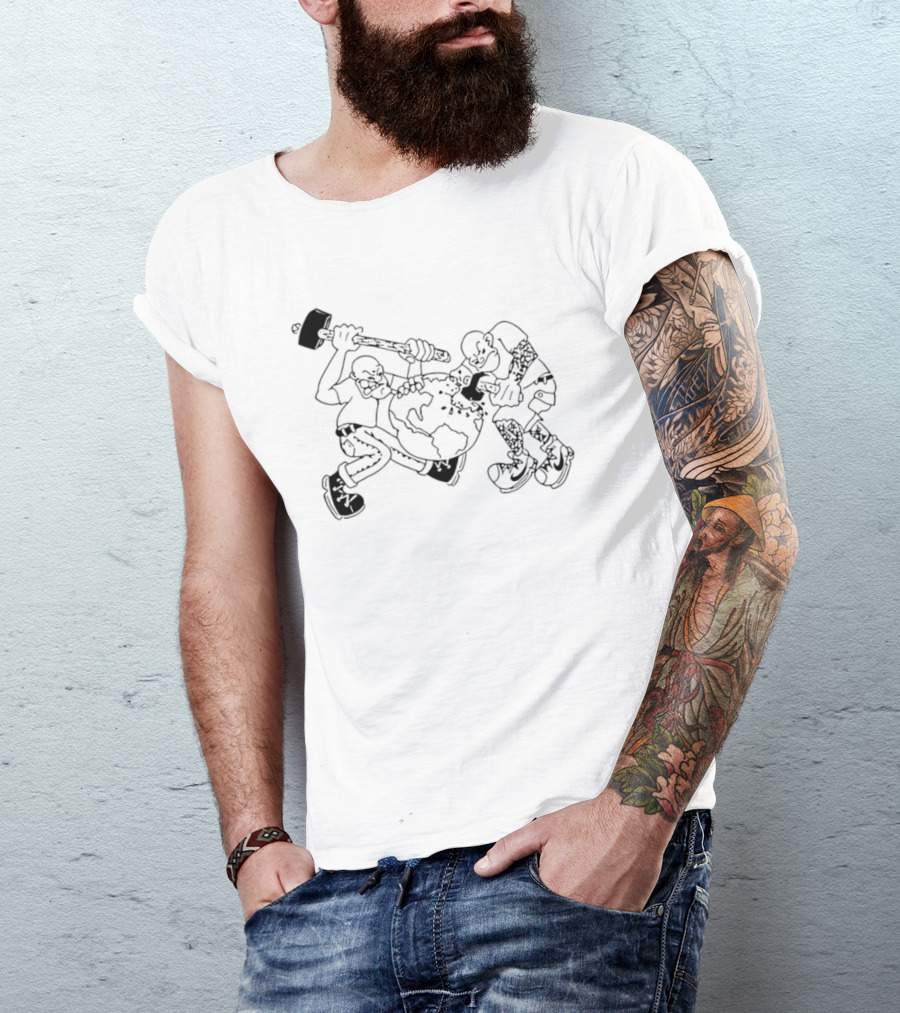 Skinhead Hammering The World Subculture Earth Tattoo T-Shirt