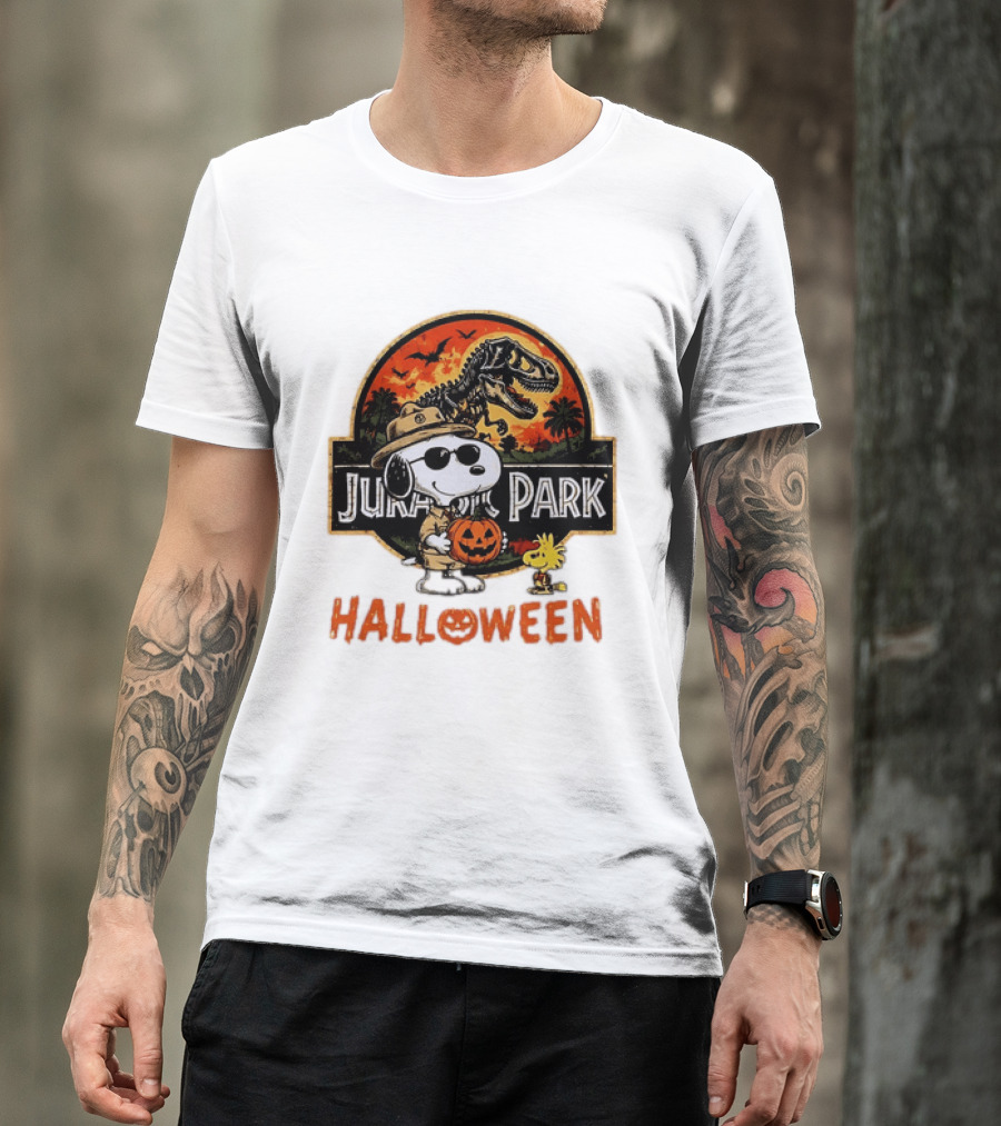 Snoopy Woodstock Jurassic Park Halloween Pumpkin T-Shirt