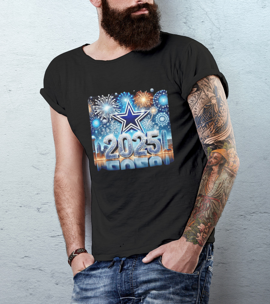 Dallas Cowboys 2025 New Year Firework Celebration Skyline T-Shirt