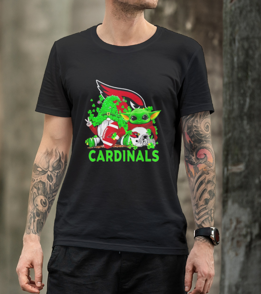 Arizona Cardinals Baby Yoda Gnome St Patrick's Day T-Shirt