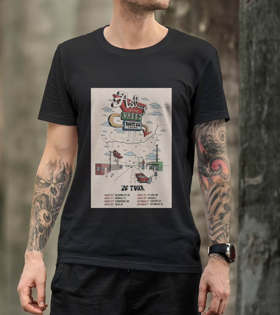Asleep At The Wheel Route 66 Centennial 2026 Tour Oklahoma City Amarillo Albuquerque Tulsa St. Louis Chicago Flagstaff Los Angeles T-Shirt