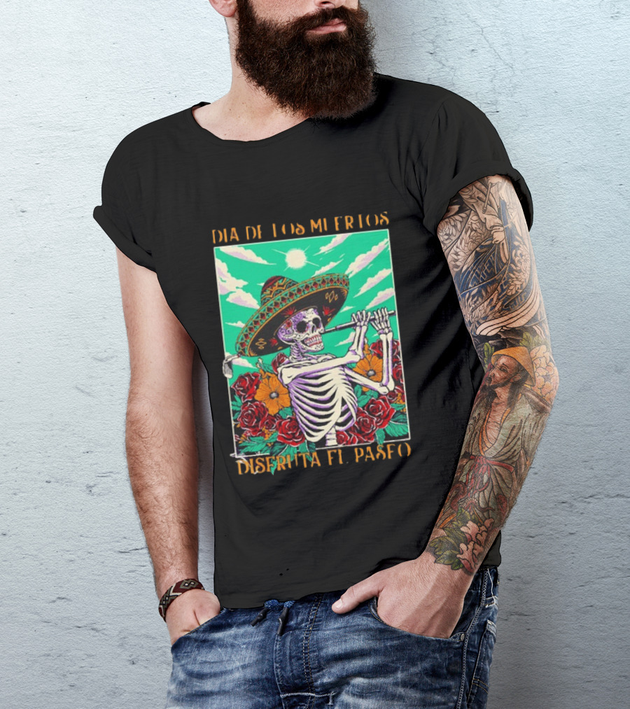 Calavera Golfer Día De Los Muertos Sombrero Flores Disfruta El Paseo T-Shirt