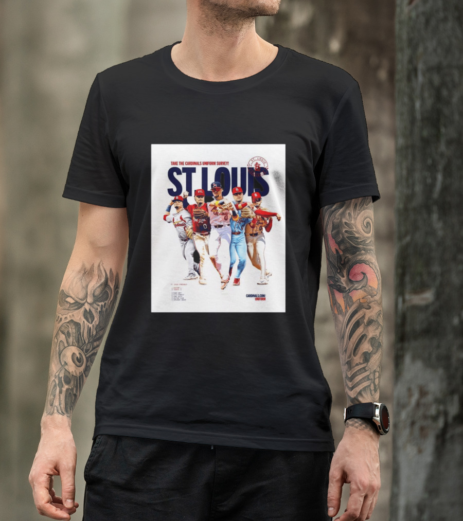 Take The Cardinals Uniform Survey St Louis Historic Baseball Players T-Shirt
