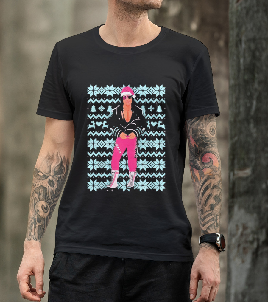 Bret Hart Ugly Christmas Jumper Retro Festive Pink Santa Outfit T-Shirt
