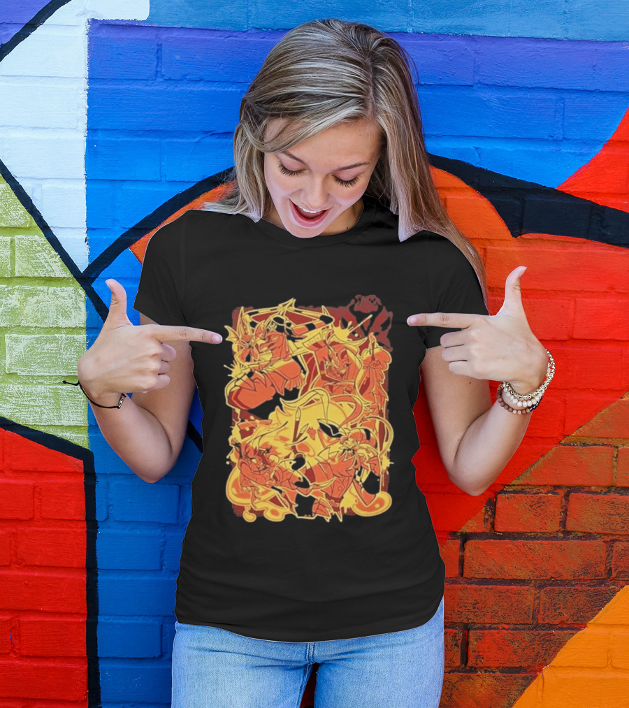 Helluva Boss Satan Characters In Fiery Yellow And Red T-Shirt