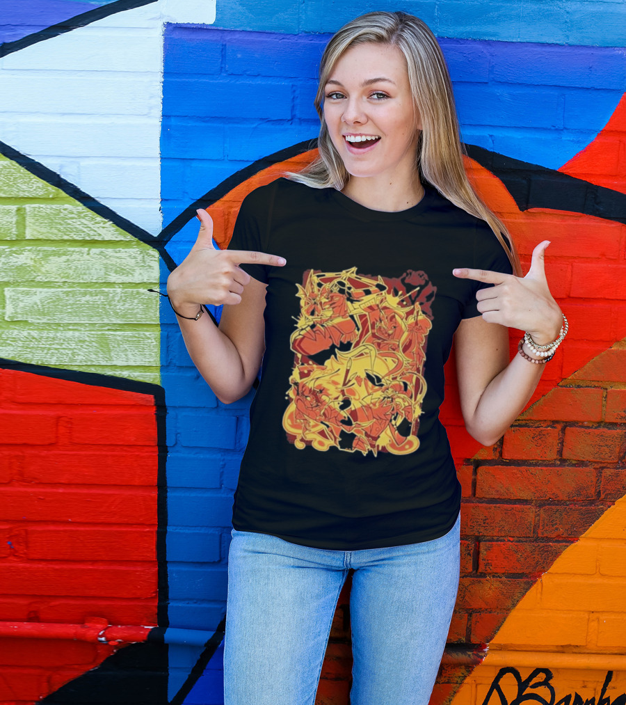 Helluva Boss Satan Characters In Fiery Yellow And Red T-Shirt
