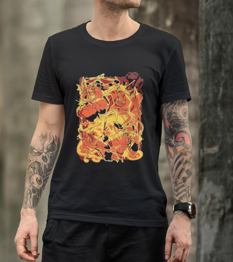 Helluva Boss Satan Characters In Fiery Yellow And Red T-Shirt