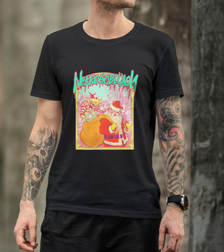 Santa Claus Nekrogoblikon Christmas Goblin Scene T-Shirt