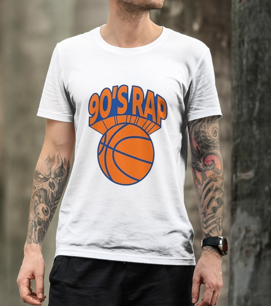 90's Rap Basketball Bold Orange Blue T-Shirt