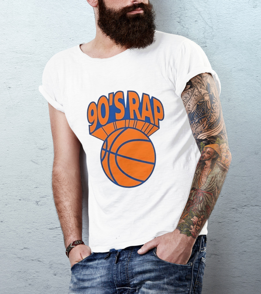 90's Rap Basketball Bold Orange Blue T-Shirt