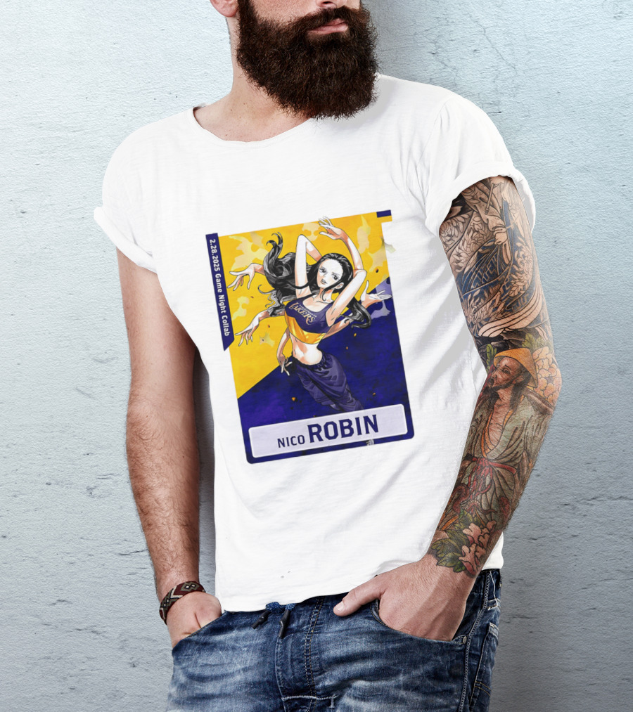 2025 Game Night Collab One Piece X Los Angeles Lakers Nico Robin T-Shirt
