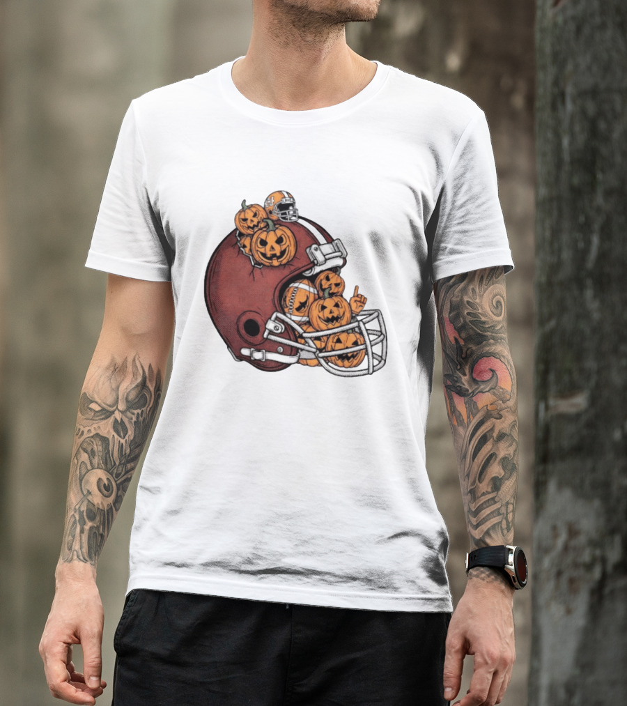 Cleveland Browns Halloween Pumpkin Football Helmet T-Shirt