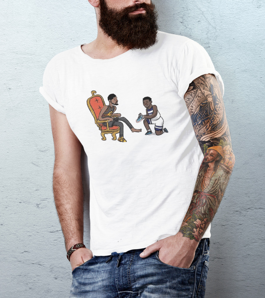 Anthony Edwards Kevin Durant Cartoon Shoe Fitting Basketball Scene T-Shirt