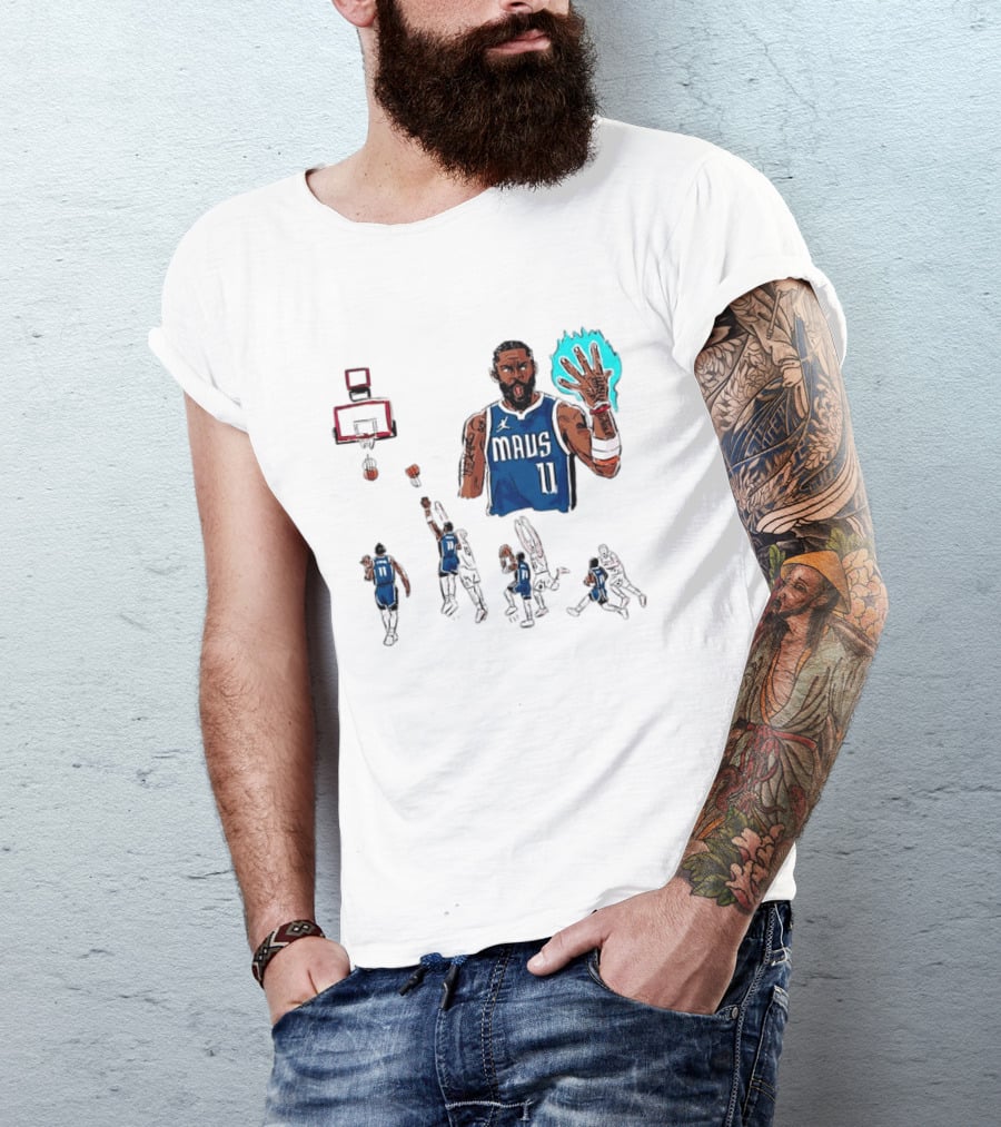 Dallas Mavericks Kyrie Irving Left Hand Hook Shot Game Winner Basketball Play Sequence T-Shirt