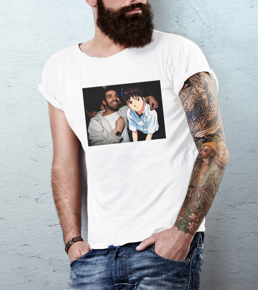 Drake With Shinji Ikari From Evangelion Anime T-Shirt