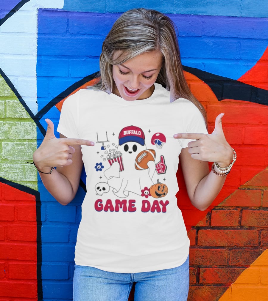 Buffalo Game Day Ghost Halloween Football Fun T-Shirt