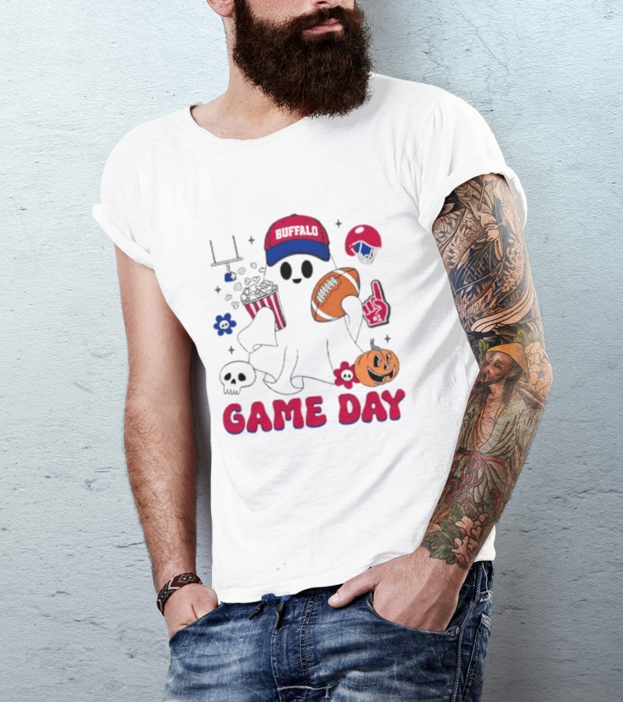 Buffalo Game Day Ghost Halloween Football Fun T-Shirt
