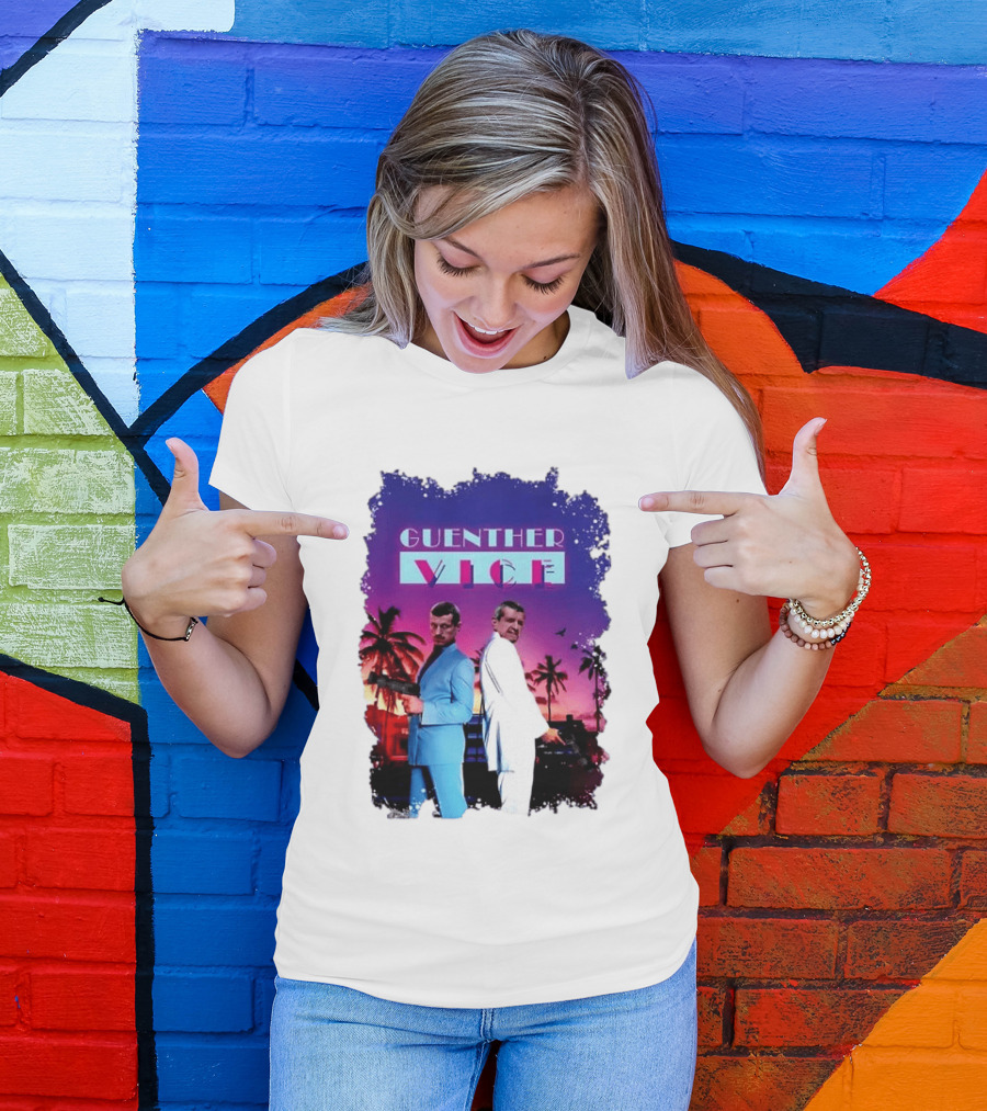 Guenther Vice 80s Retro Miami Style Palm Trees Sunset T-Shirt