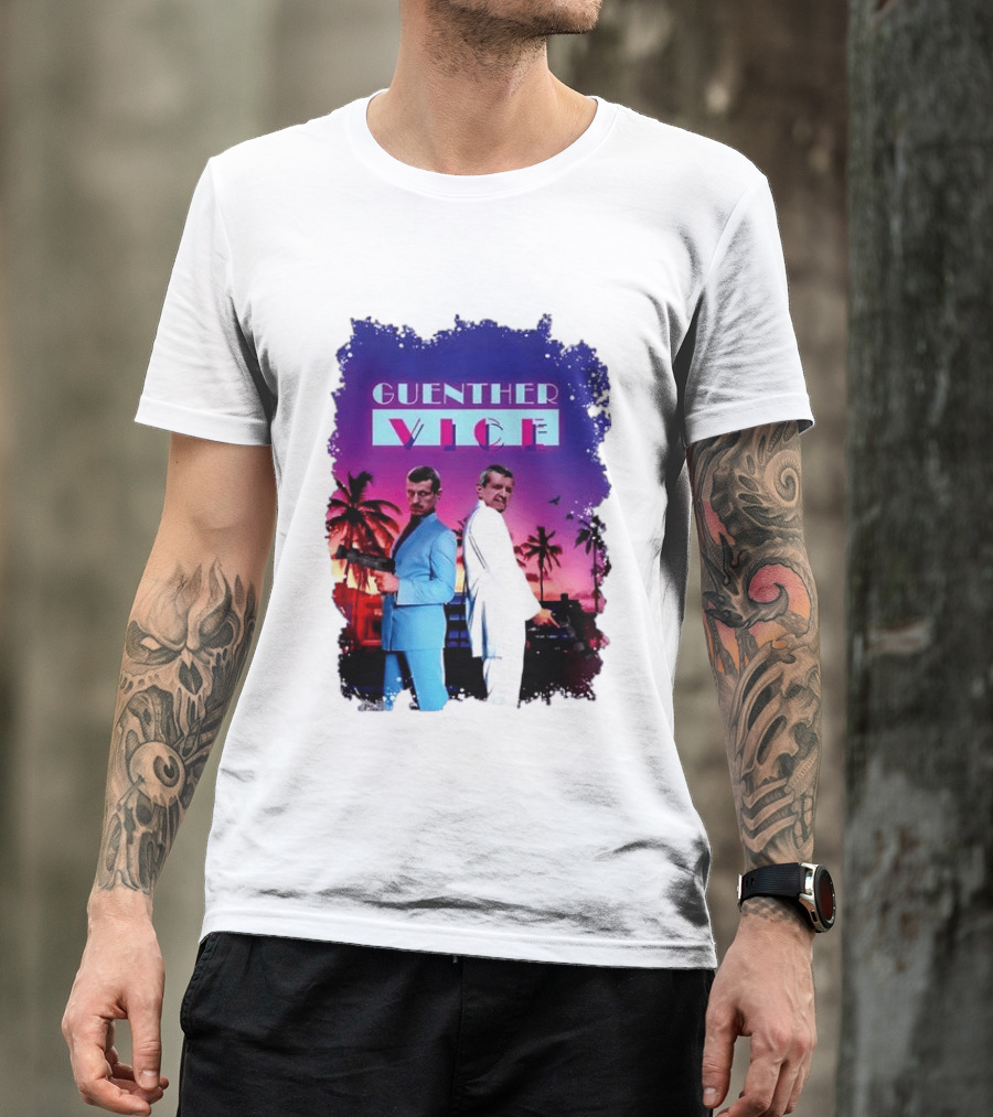 Guenther Vice 80s Retro Miami Style Palm Trees Sunset T-Shirt