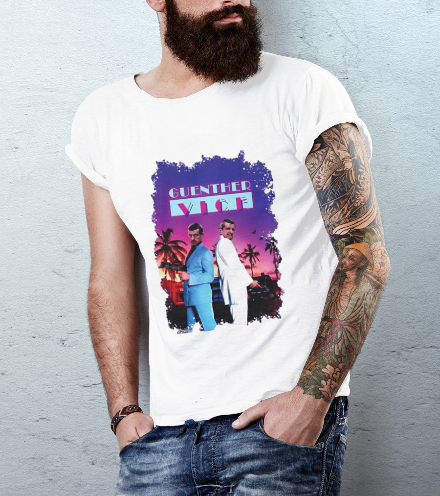 Guenther Vice 80s Retro Miami Style Palm Trees Sunset T-Shirt