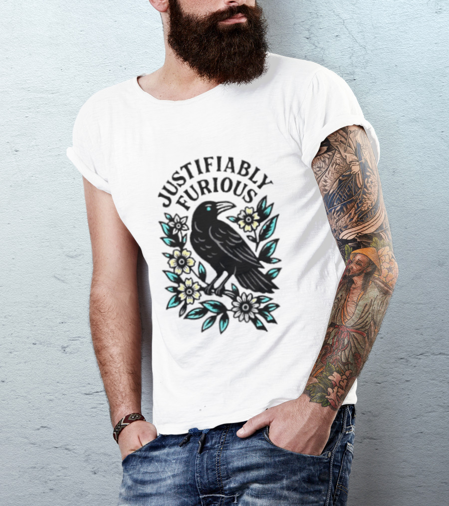 Justifiably Furious Bird With Floral Accents T-Shirt