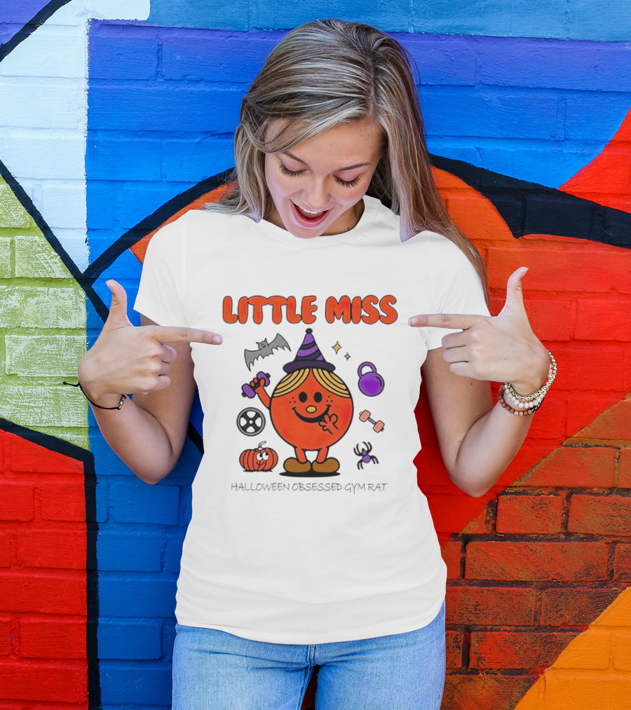 Little Miss Halloween Obsessed Gym Rat Witch With Pumpkins And Weights T-Shirt