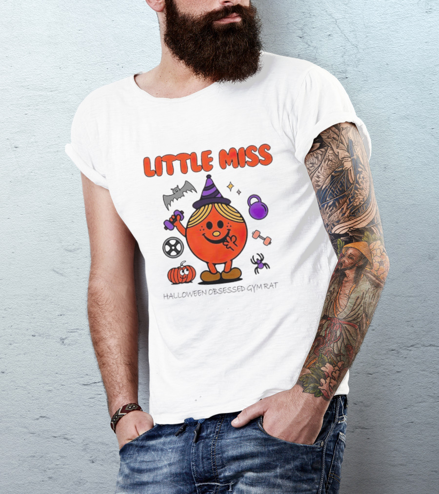 Little Miss Halloween Obsessed Gym Rat Witch With Pumpkins And Weights T-Shirt