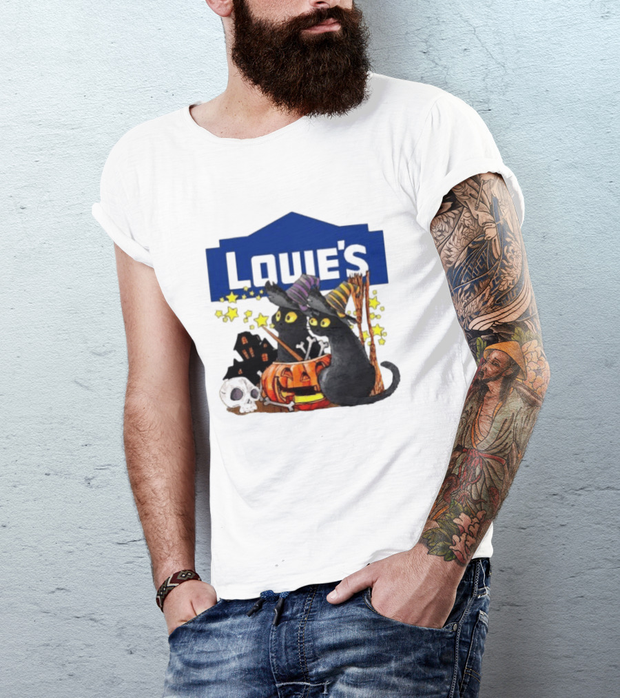 Louie's Witch Cats Halloween Pumpkins Skulls Stars T-Shirt